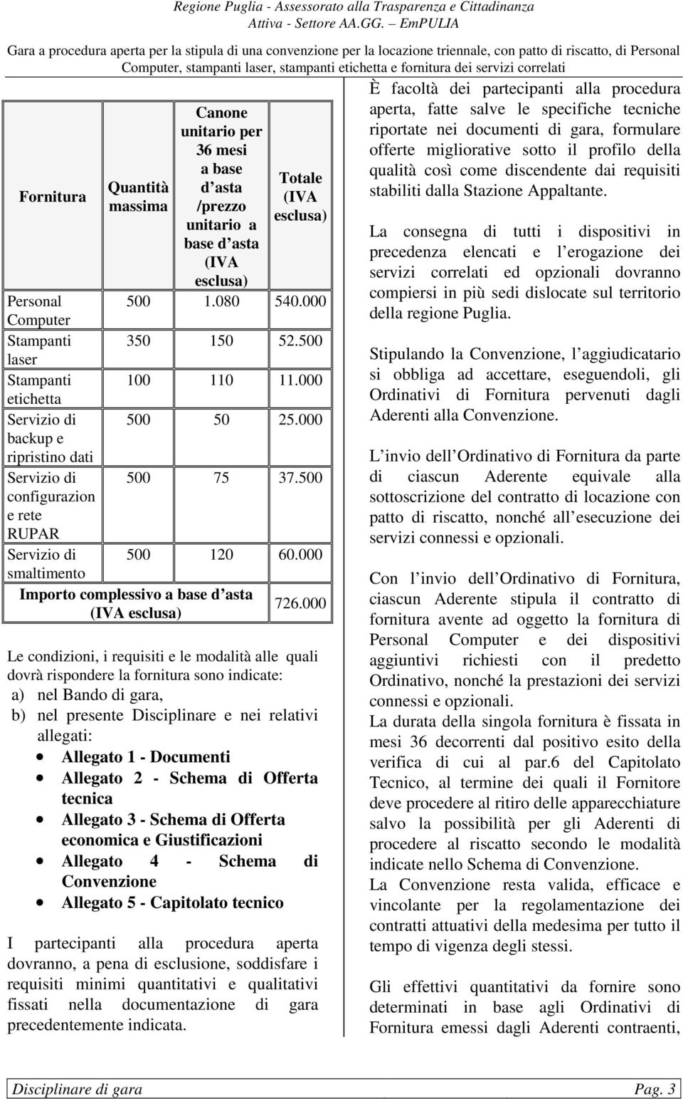 000 smaltimento Importo complessivo a base d asta (IVA esclusa) 726.