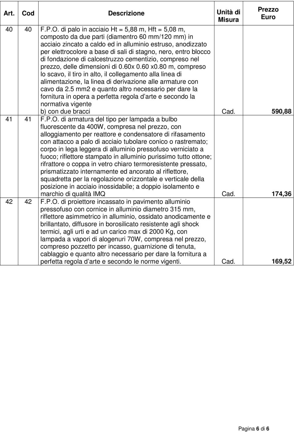 entro blocco di fondazione di ccestruzzo cementizio, compreso nel prezzo, delle dimensioni di 0.60x 0.60 x0.