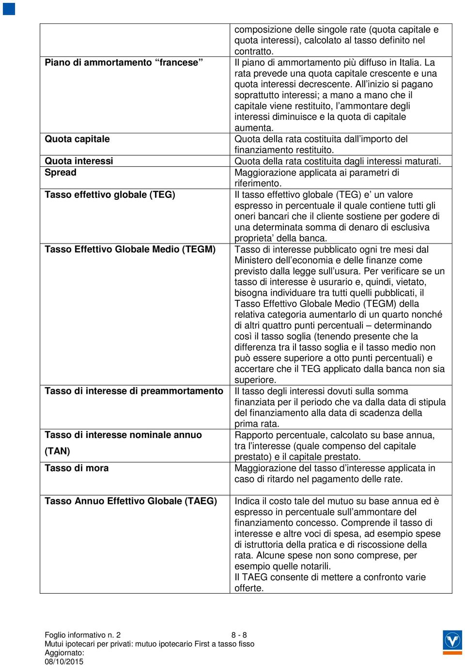 Il piano di ammortamento più diffuso in Italia. La rata prevede una quota capitale crescente e una quota interessi decrescente.