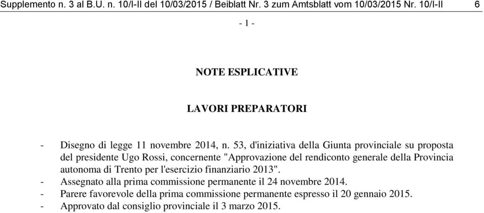 53, d'iniziativa della Giunta provinciale su proposta del presidente Ugo Rossi, concernente "Approvazione del rendiconto generale della Provincia