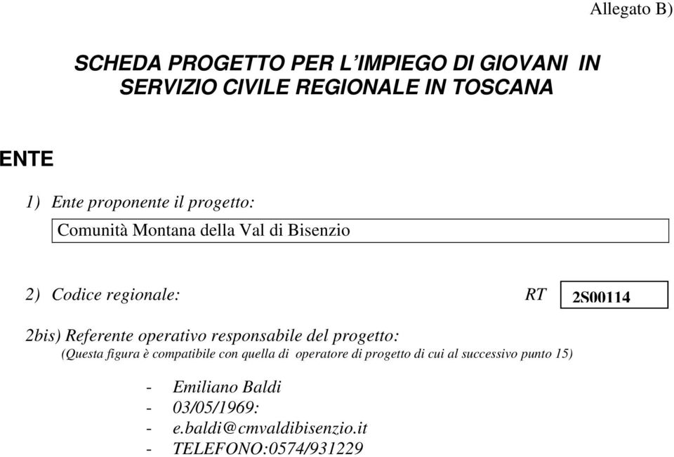 Referente operativo responsabile del progetto: (Questa figura è compatibile con quella di operatore di