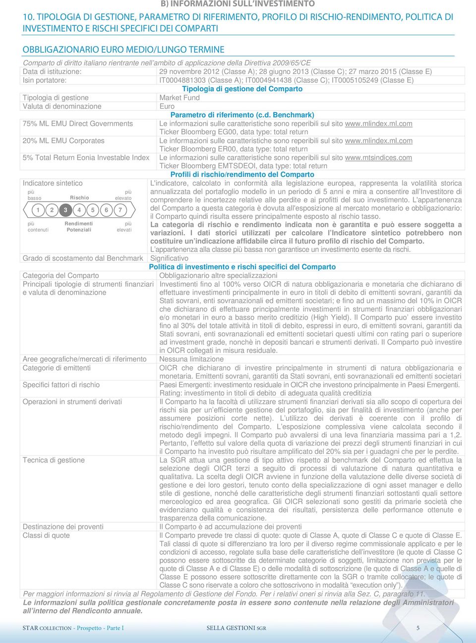 italiano rientrante nell ambito di applicazione della Direttiva 2009/65/CE Data di istituzione: 29 novembre 2012 (Classe A); 28 giugno 2013 (Classe C); 27 marzo 2015 (Classe E) Isin portatore: