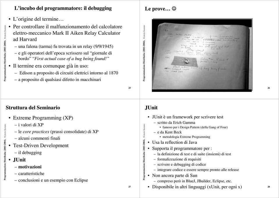 Il termine era comunque già in uso: Edison a proposito di circuiti elettrici intorno al 1870 a proposito di qualsiasi difetto in macchinari 25 26 JUnit JUnit 27 JUnit è un framework per scrivere test
