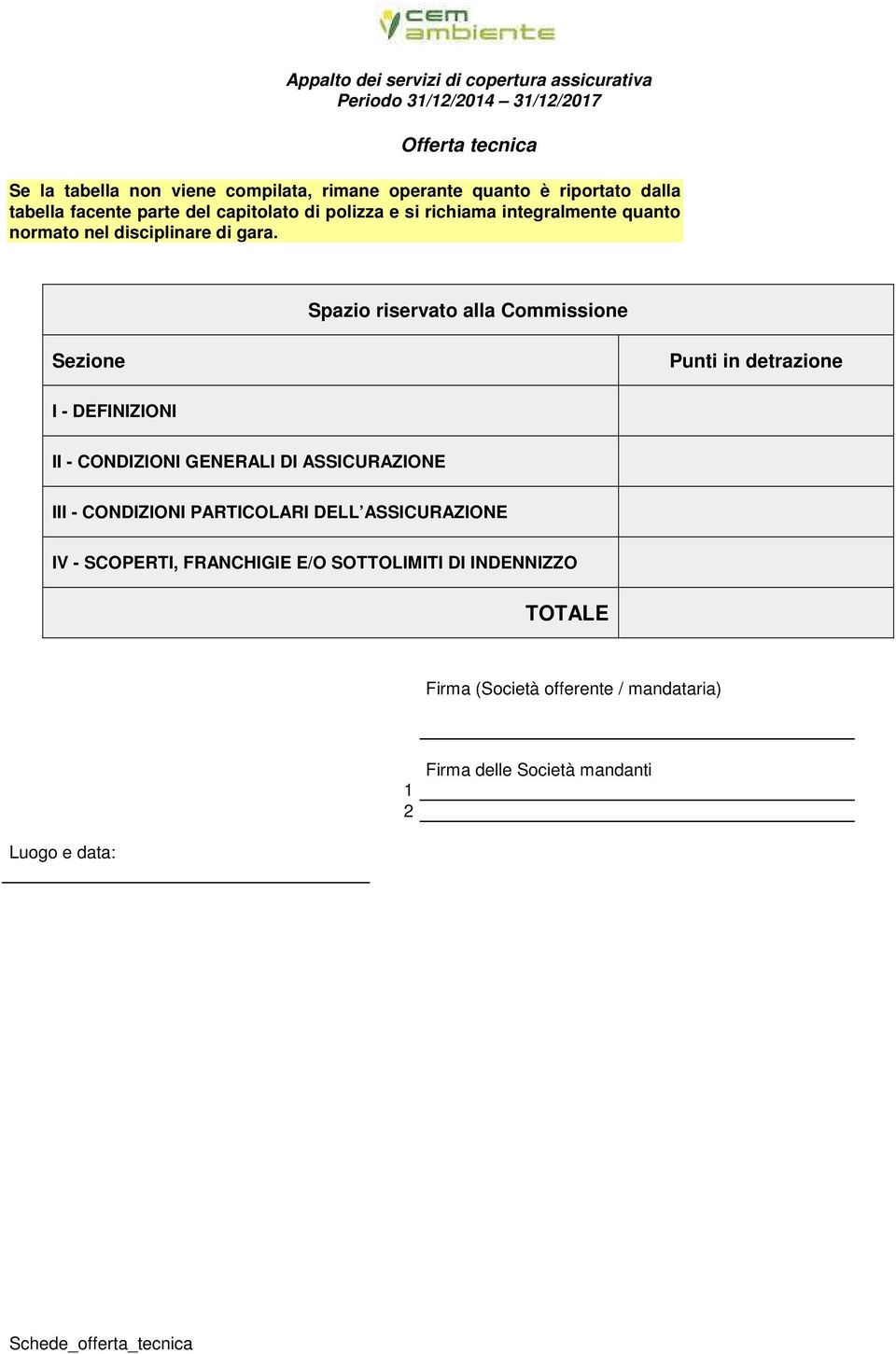 Spazio riservato alla Punti in I - DEFINIZIONI II - CONDIZIONI GENERALI DI ASSICURAZIONE III - CONDIZIONI PARTICOLARI