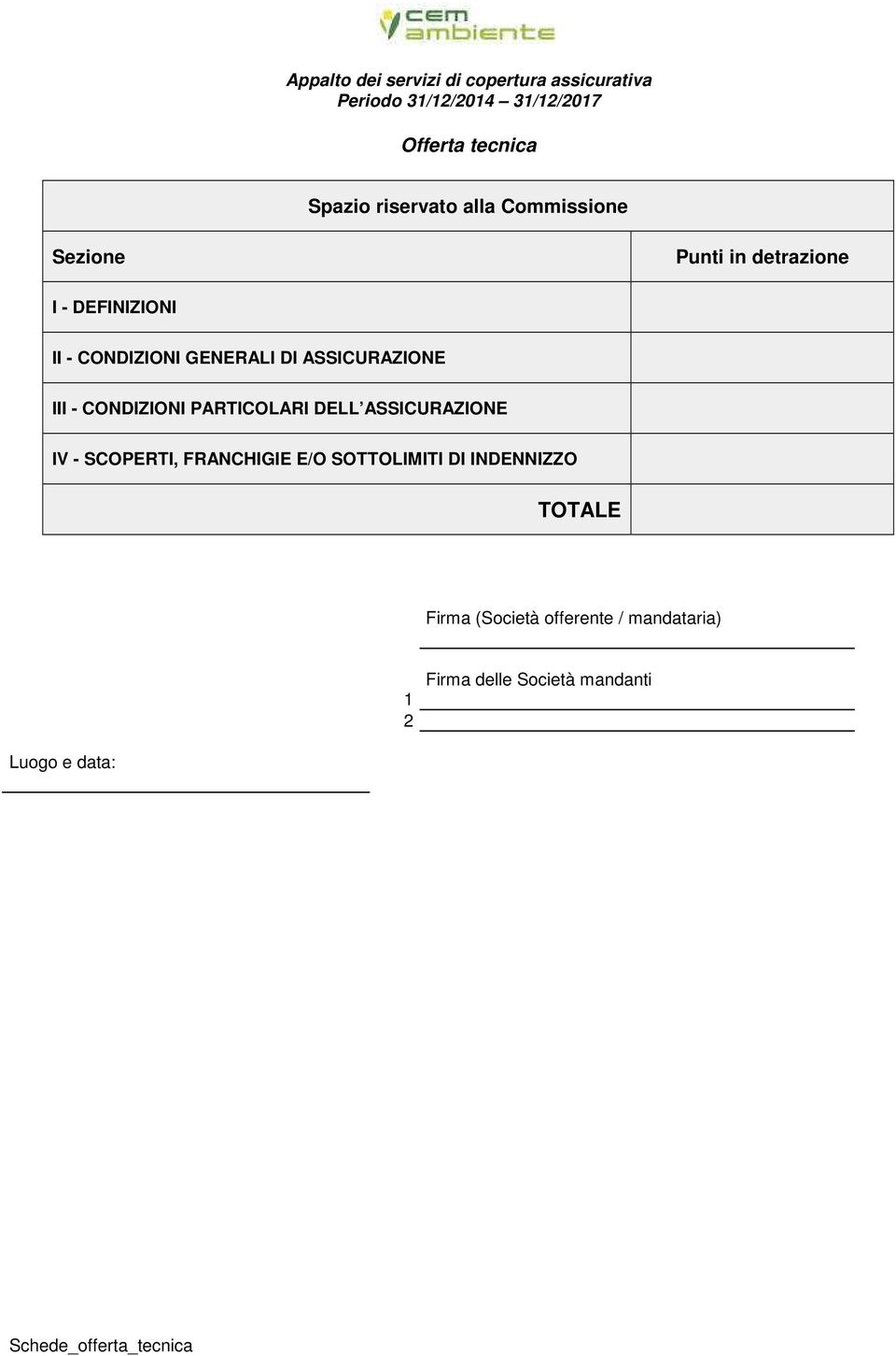 ASSICURAZIONE IV - SCOPERTI, FRANCHIGIE E/O SOTTOLIMITI DI INDENNIZZO