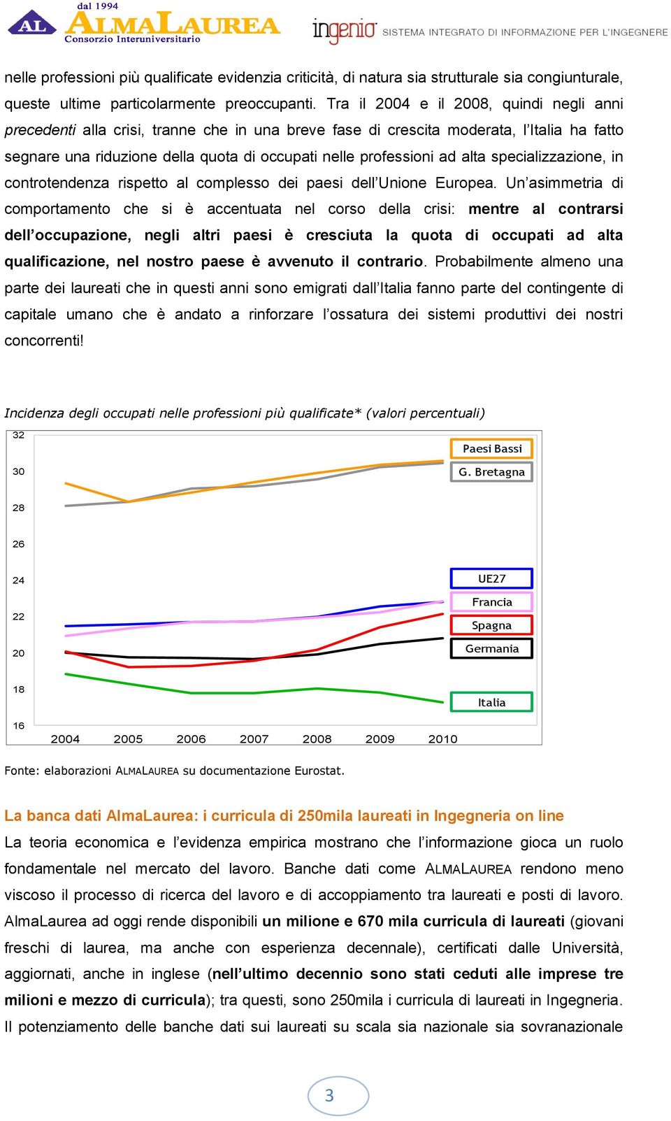 alta specializzazione, in controtendenza rispetto al complesso dei paesi dell Unione Europea.