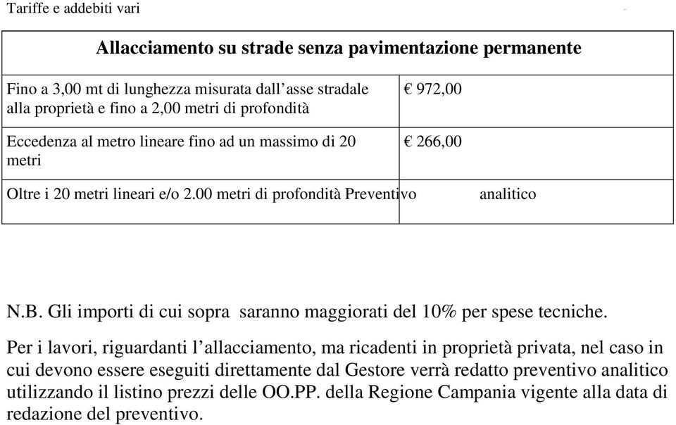 Gli importi di cui sopra saranno maggiorati del 10% per spese tecniche.