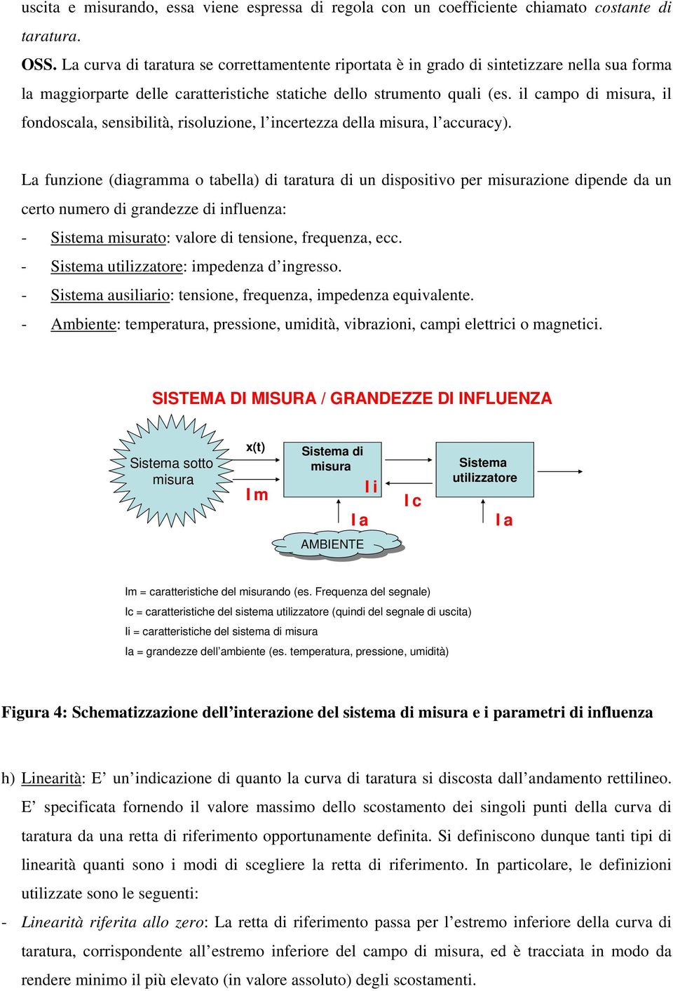 il campo di misura, il fondoscala, sensibilità, risoluzione, l incertezza della misura, l accuracy).