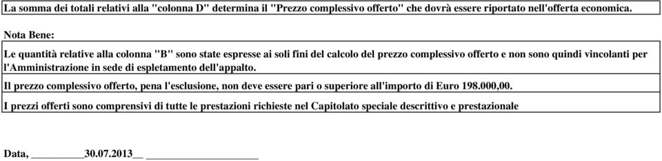 vincolanti per l'amministrazione in sede di espletamento dell'appalto.