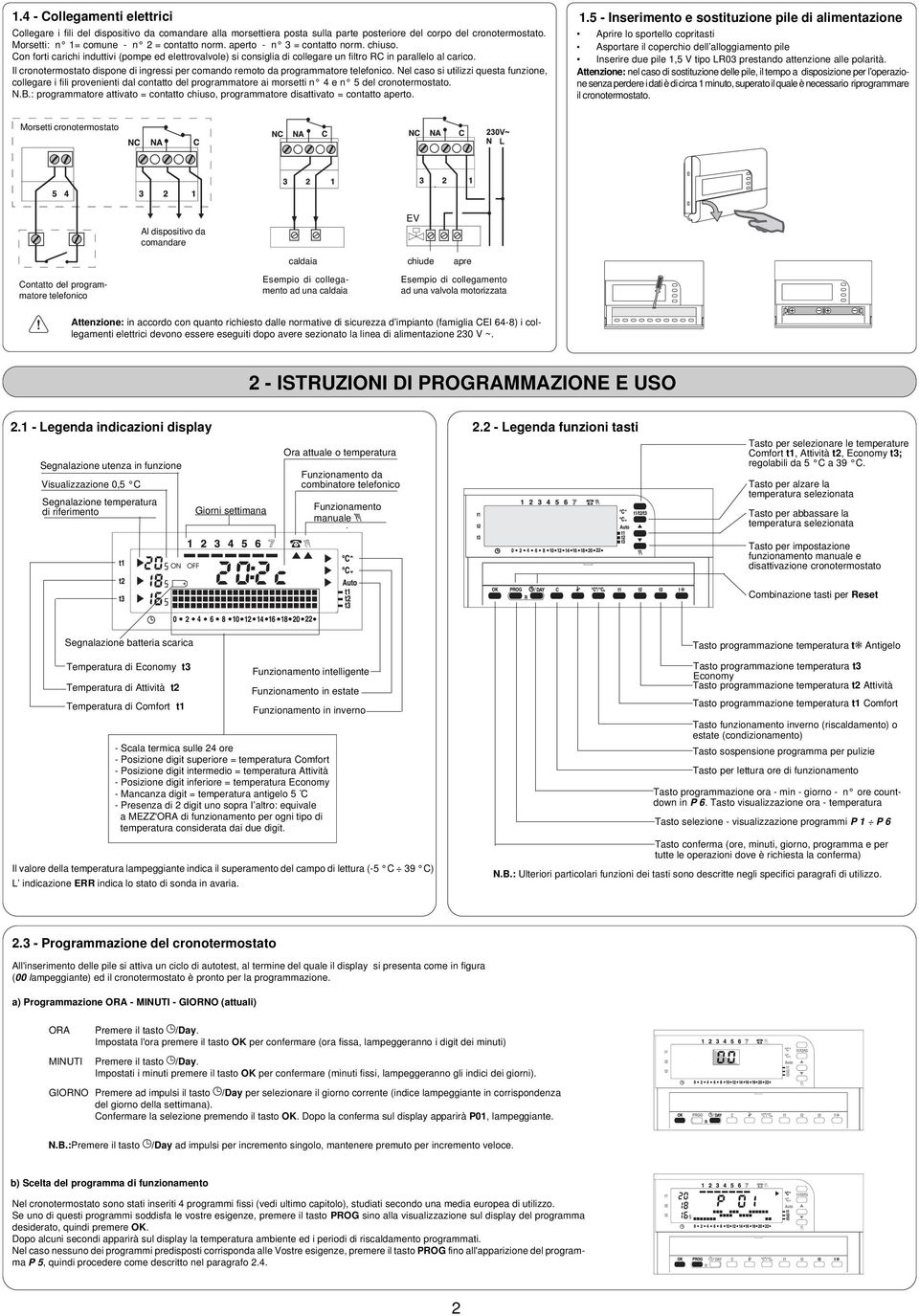 Il cronotermostato dispone di ingressi per comando remoto da programmatore telefonico.