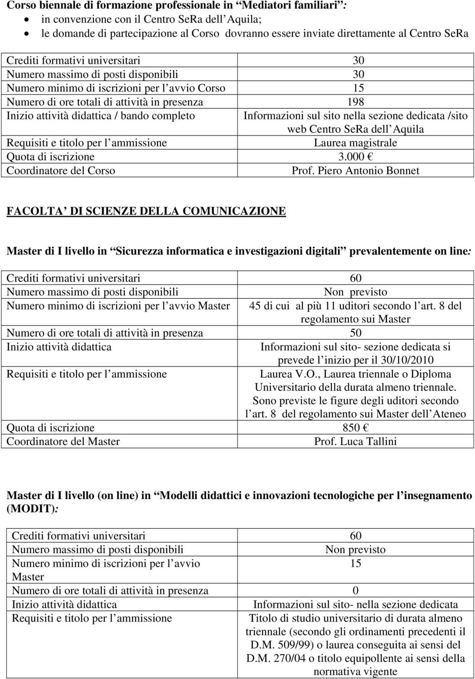 magistrale Quota di iscrizione 3.000 Prof.