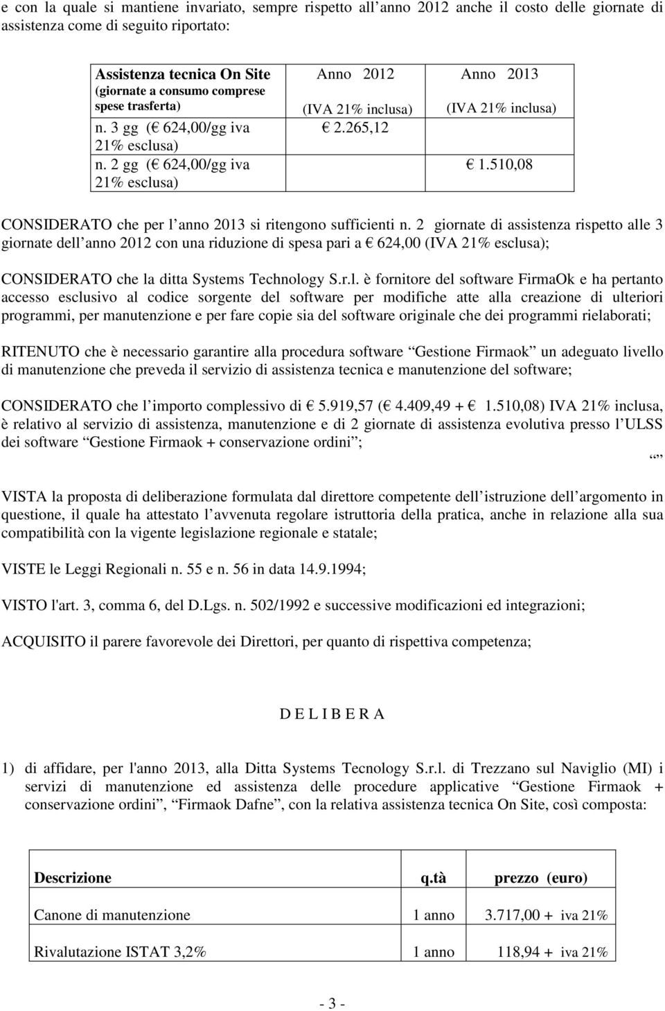 510,08 CONSIDERATO che per l anno 2013 si ritengono sufficienti n.