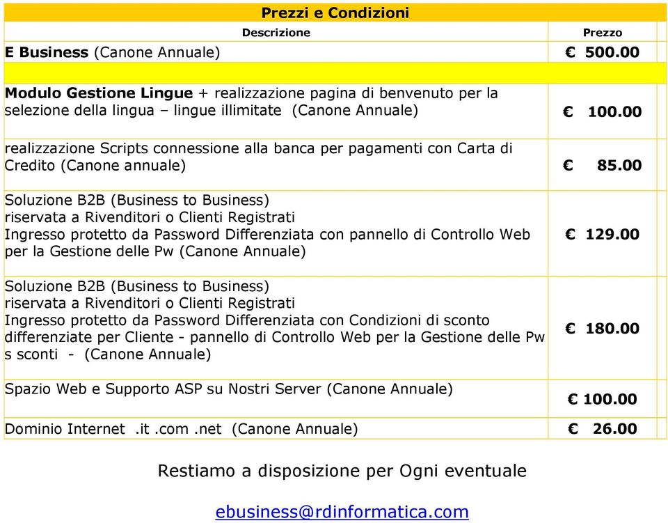 00 realizzazione Scripts connessione alla banca per pagamenti con Carta di Credito (Canone annuale) 85.