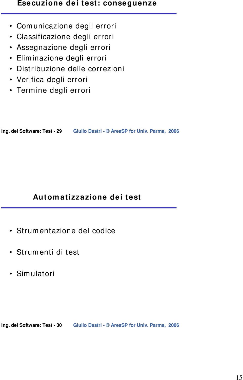 Verifica degli errori Termine degli errori Ing.