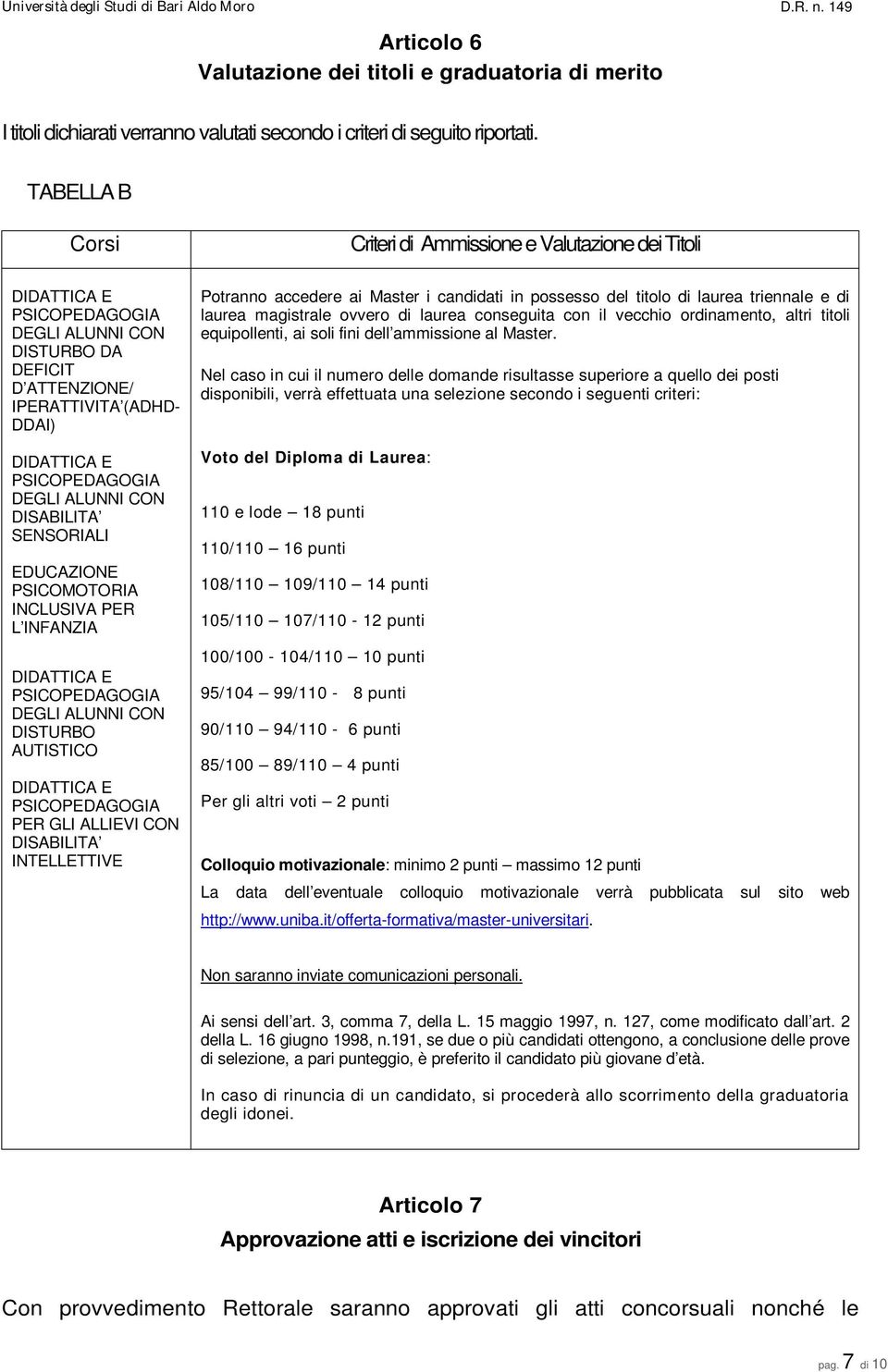 SENSORIALI EDUCAZIONE PSICOMOTORIA INCLUSIVA PER L INFANZIA PSICOPEDAGOGIA DEGLI ALUNNI CON DISTURBO AUTISTICO PSICOPEDAGOGIA PER GLI ALLIEVI CON DISABILITA INTELLETTIVE Potranno accedere ai Master i