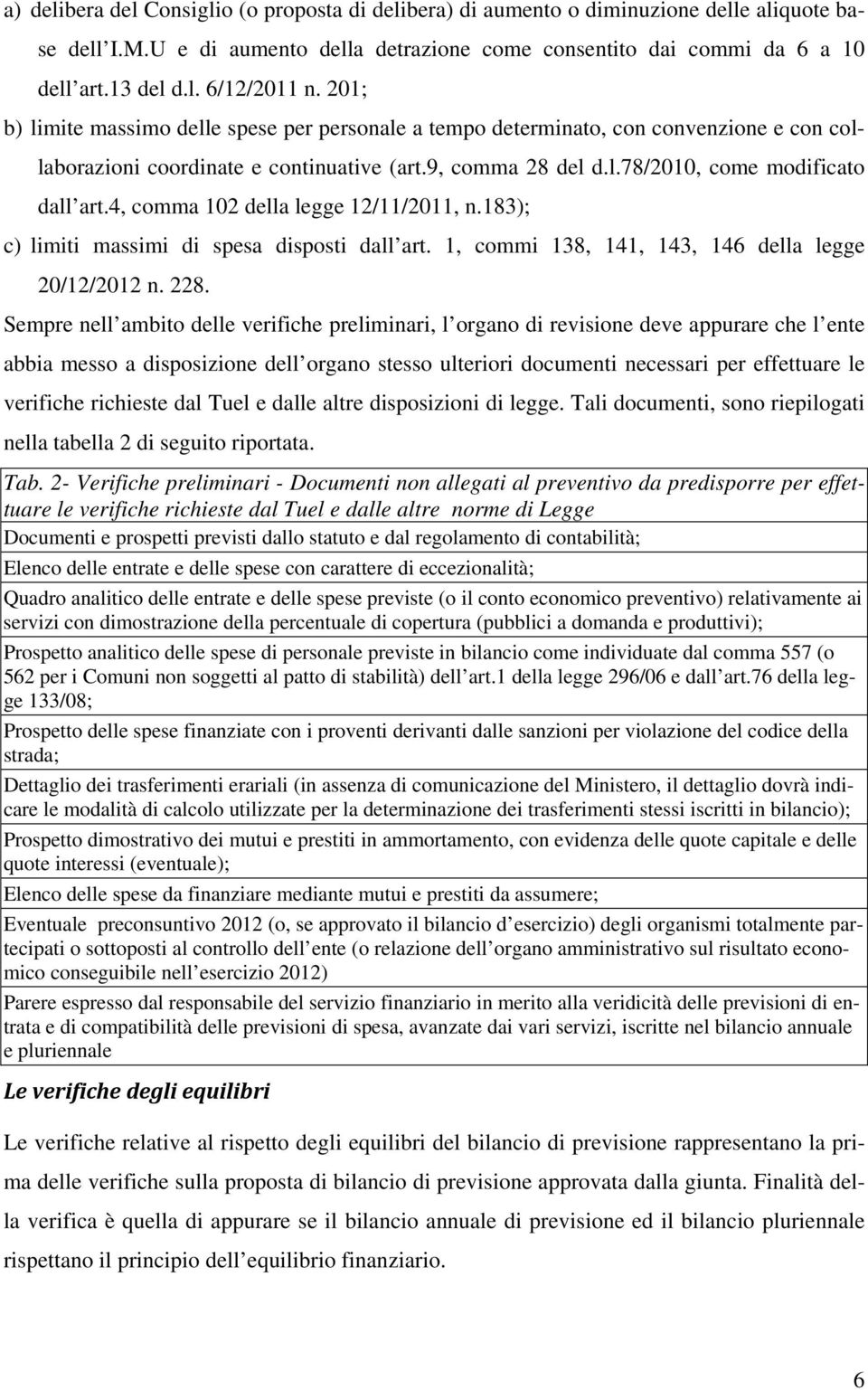 4, comma 102 della legge 12/11/2011, n.183); c) limiti massimi di spesa disposti dall art. 1, commi 138, 141, 143, 146 della legge 20/12/2012 n. 228.