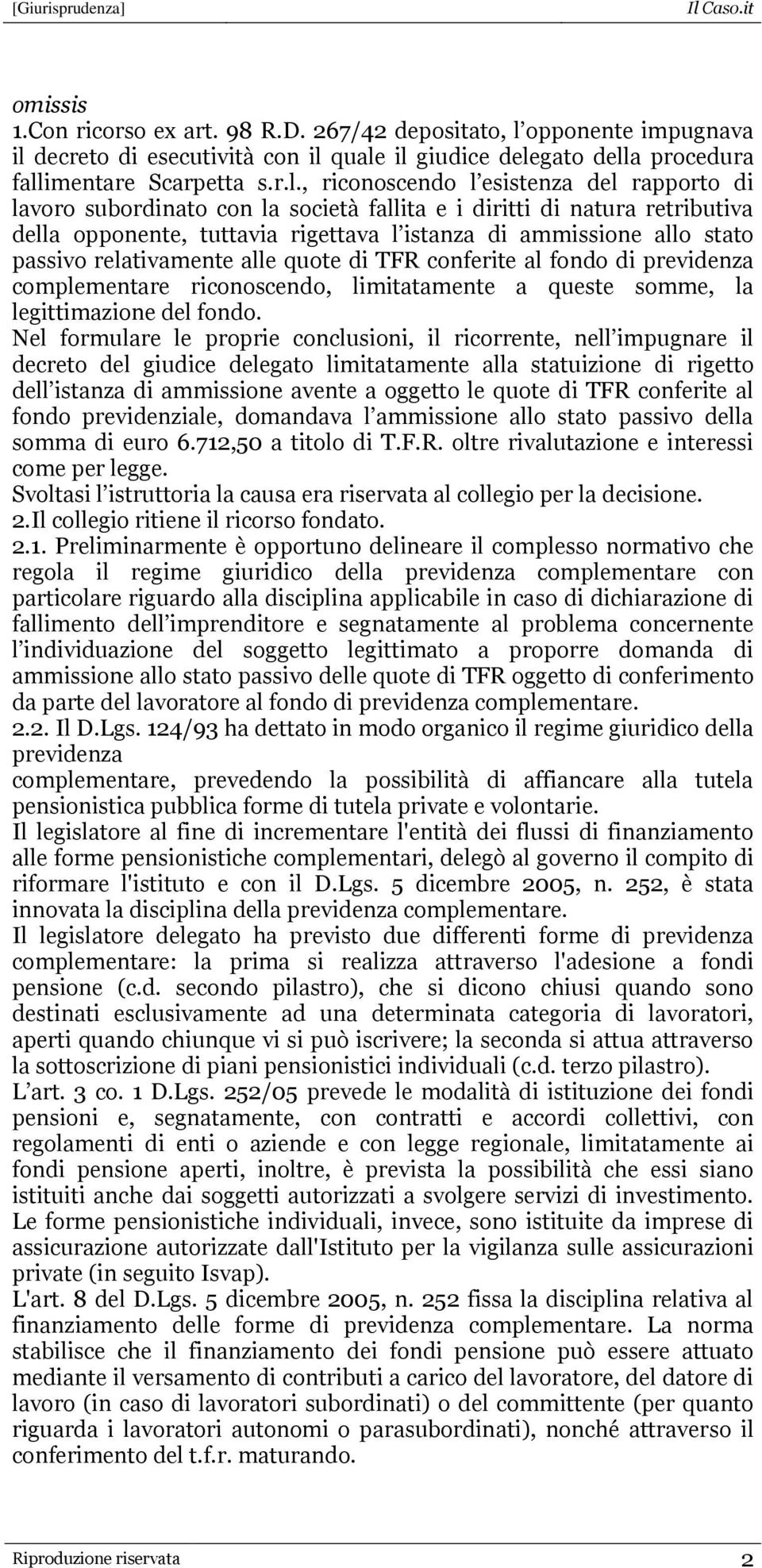 decreto di esecutività con il 