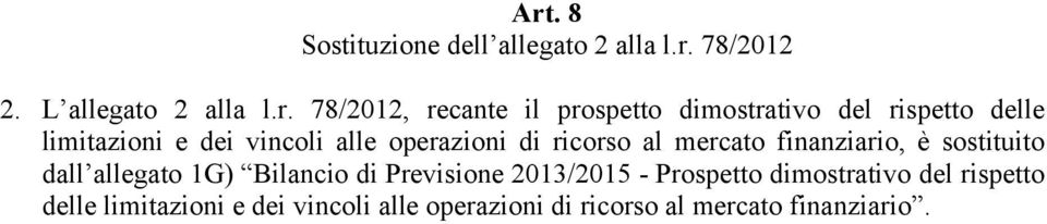 mercato finanziario, è sostituito dall allegato 1G) Bilancio di Previsione 2013/2015 - Prospetto
