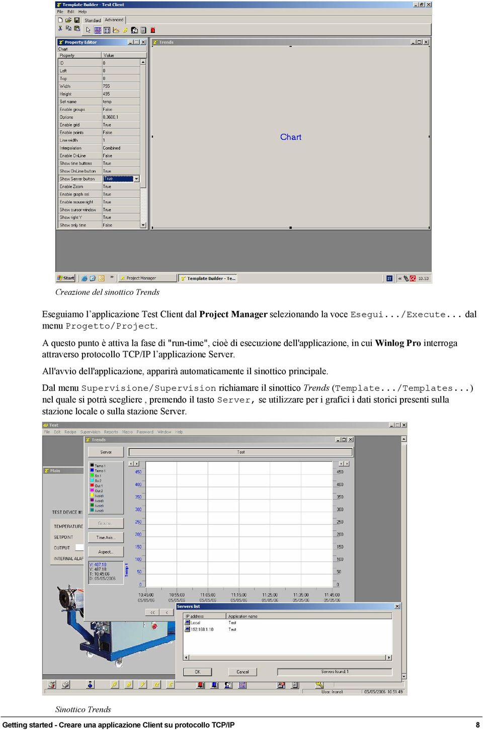 All'avvio dell'applicazione, apparirà automaticamente il sinottico principale. Dal menu Supervisione/Supervision richiamare il sinottico Trends (Template.../Templates.