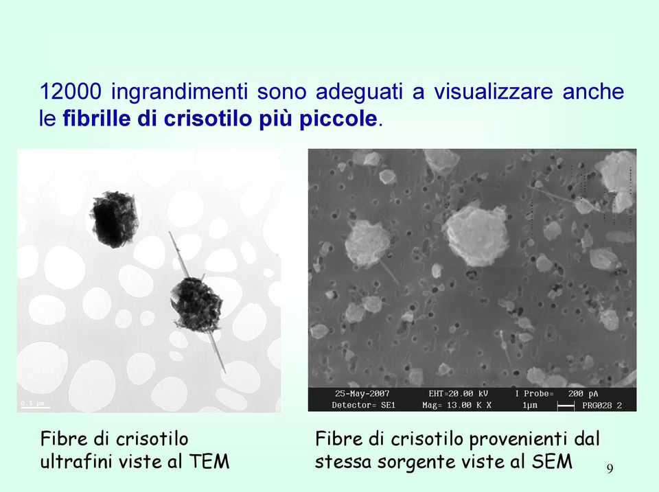 Fibre di crisotilo ultrafini viste al TEM Fibre