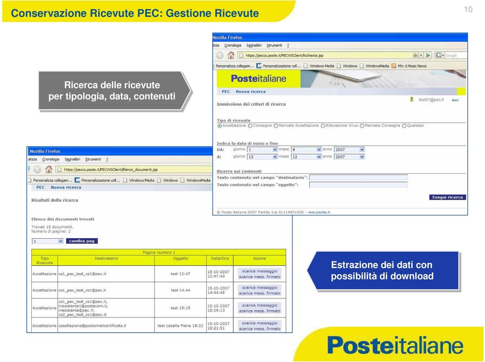 per tipologia, data, contenuti