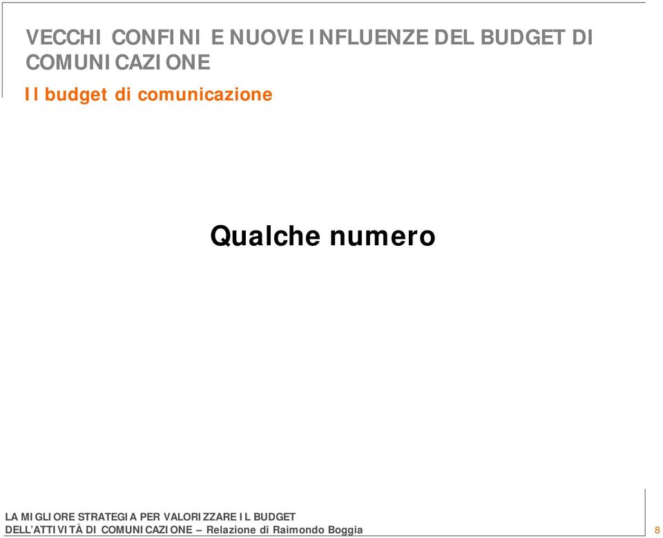 COMUNICAZIONE Il budget