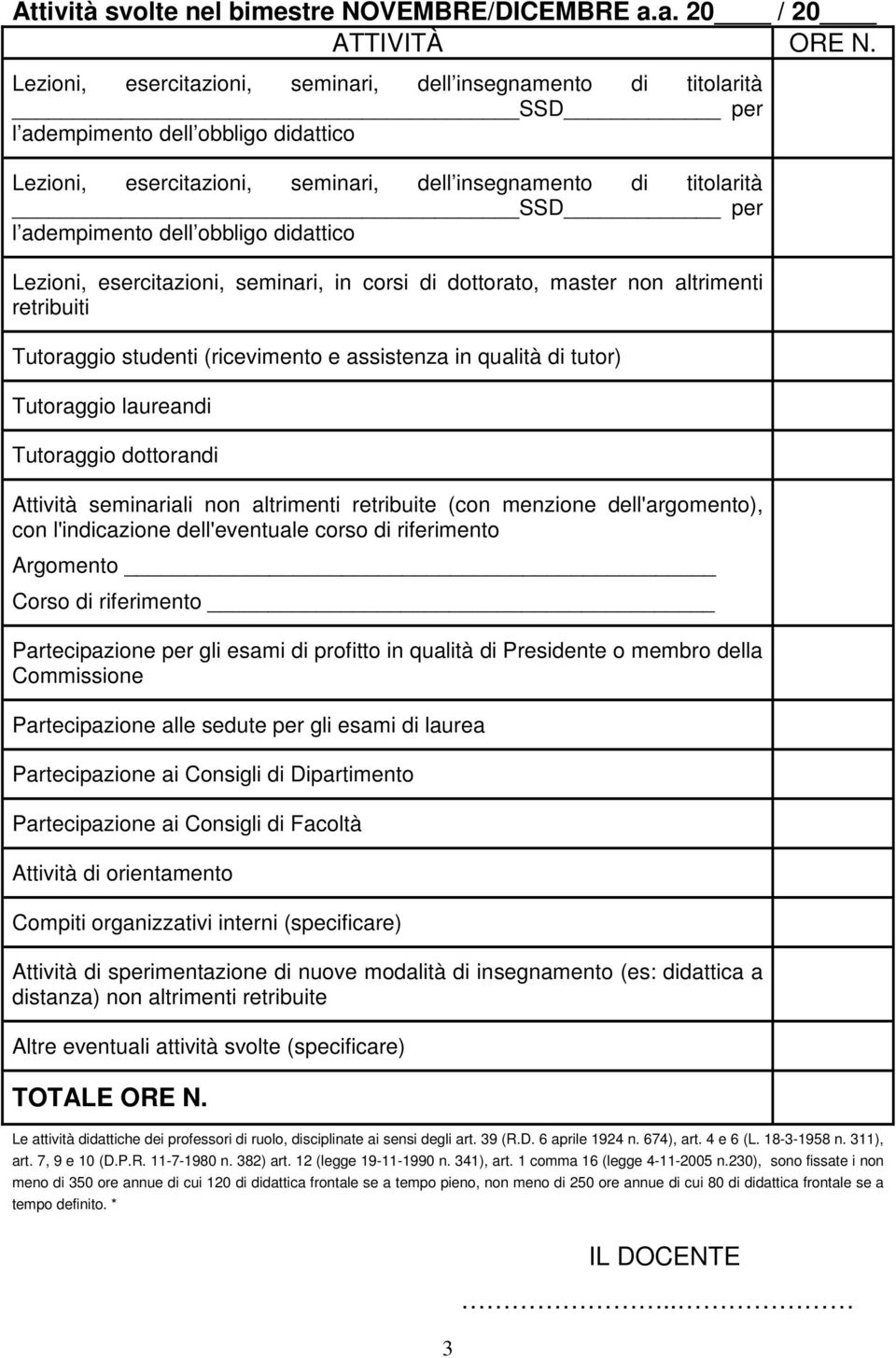 insegnamento di titolarità Lezioni, esercitazioni,