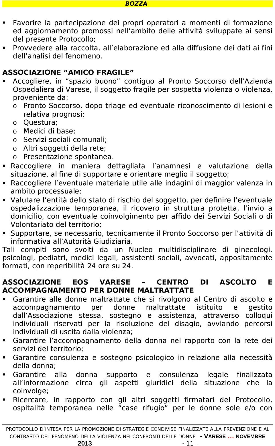 ASSOCIAZIONE AMICO FRAGILE Accogliere, in spazio buono contiguo al Pronto Soccorso dell Azienda Ospedaliera di Varese, il soggetto fragile per sospetta violenza o violenza, proveniente da: o Pronto