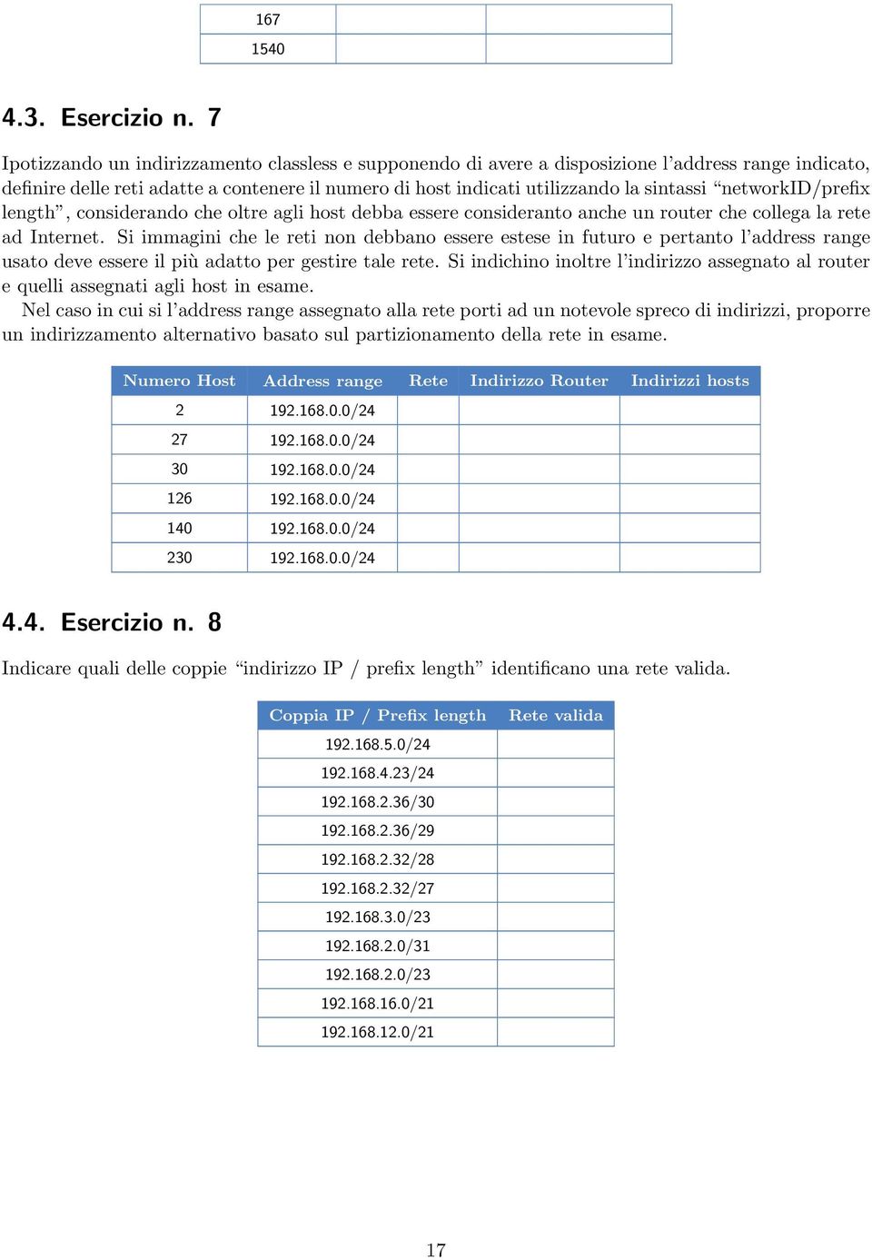 networkid/prefix length, considerando che oltre agli host debba essere consideranto anche un router che collega la rete ad Internet.