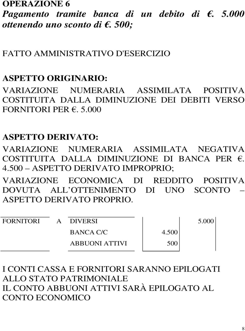 000 ASPETTO DERIVATO: VARIAZIONE NUMERARIA ASSIMILATA NEGATIVA COSTITUITA DALLA DIMINUZIONE DI BANCA PER. 4.