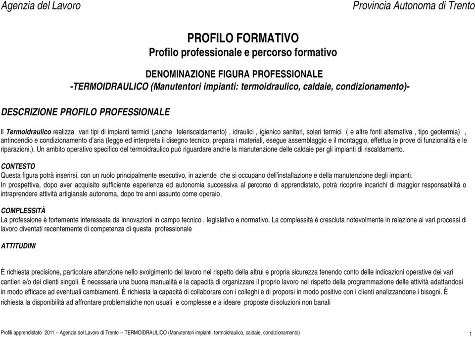 altre fonti alternativa, tipo geotermia), antincendio e condizionamento d aria (legge ed interpreta il disegno tecnico, prepara i materiali, esegue assemblaggio e il montaggio, effettua le prove di