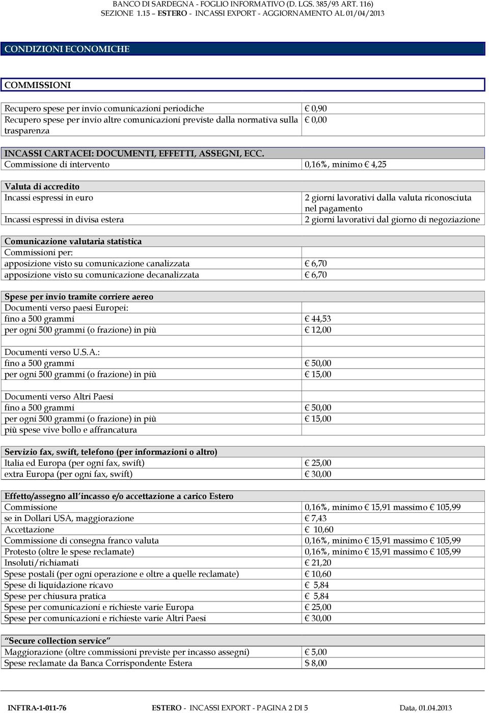Commissione di intervento 0,16%, minimo 4,25 Valuta di accredito Incassi espressi in euro Incassi espressi in divisa estera 2 giorni lavorativi dalla valuta riconosciuta nel pagamento 2 giorni