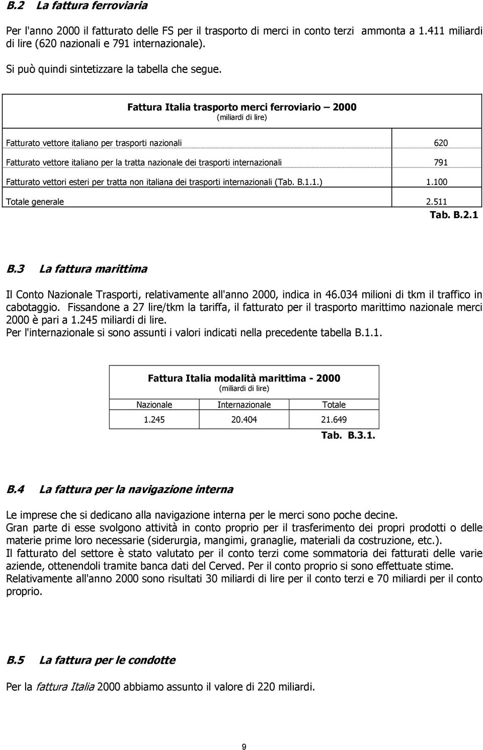 Fattura Italia trasporto merci ferroviario 2000 (miliardi di lire) Fatturato vettore italiano per trasporti nazionali 620 Fatturato vettore italiano per la tratta nazionale dei trasporti