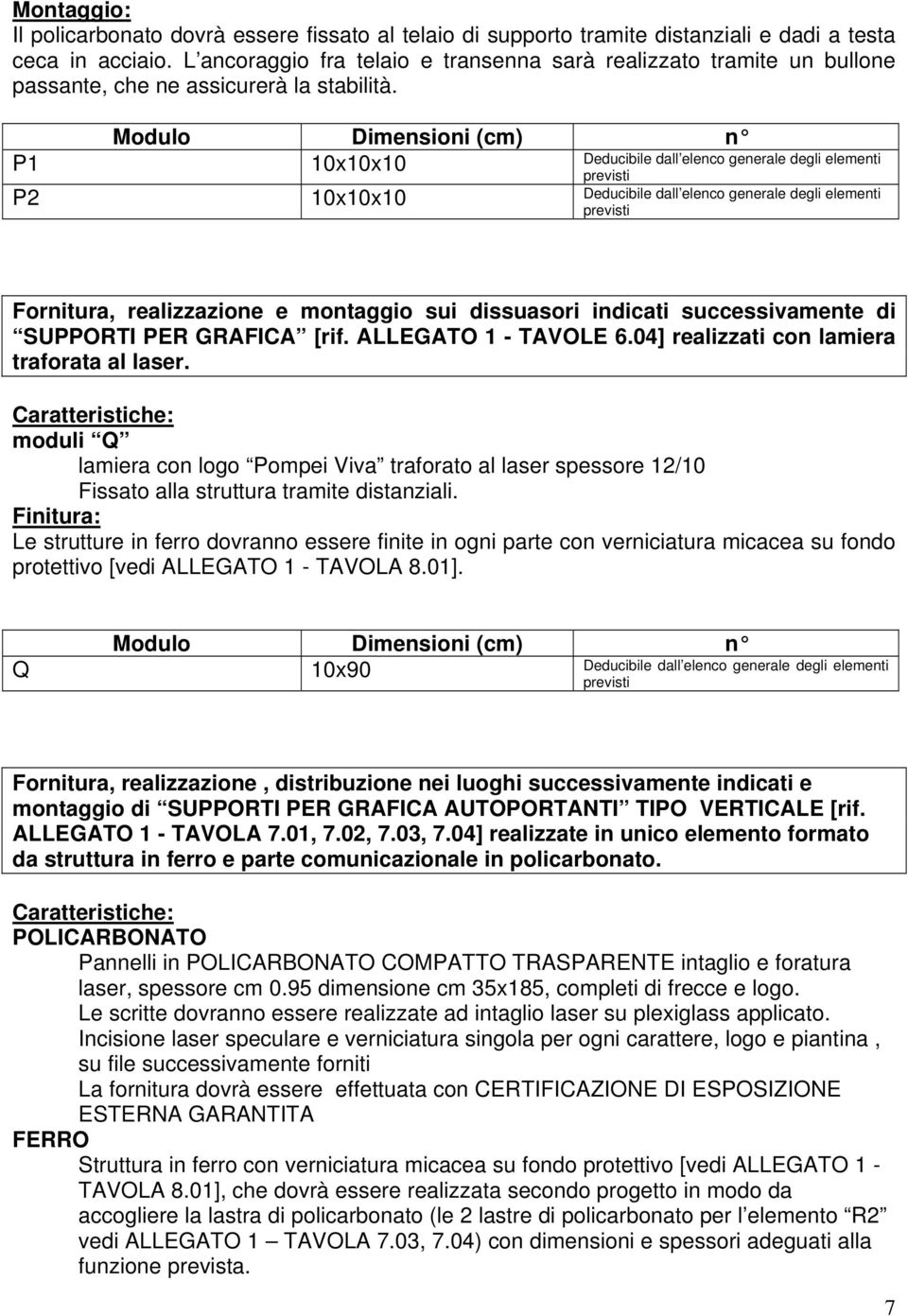 P1 10x10x10 P2 10x10x10 Fornitura, realizzazione e montaggio sui dissuasori indicati successivamente di SUPPORTI PER GRAFICA [rif. ALLEGATO 1 - TAVOLE 6.04] realizzati con lamiera traforata al laser.