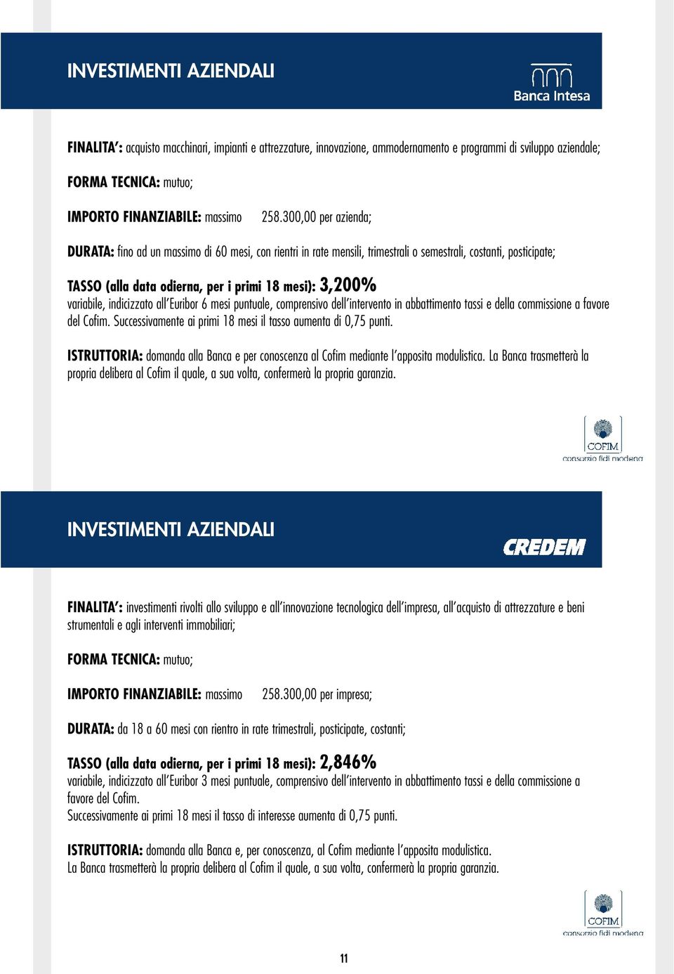 Successivamente ai primi 18 mesi il tasso aumenta di 0,75 punti. ISTRUTTORIA: domanda alla Banca e per conoscenza al Cofim mediante l apposita modulistica.