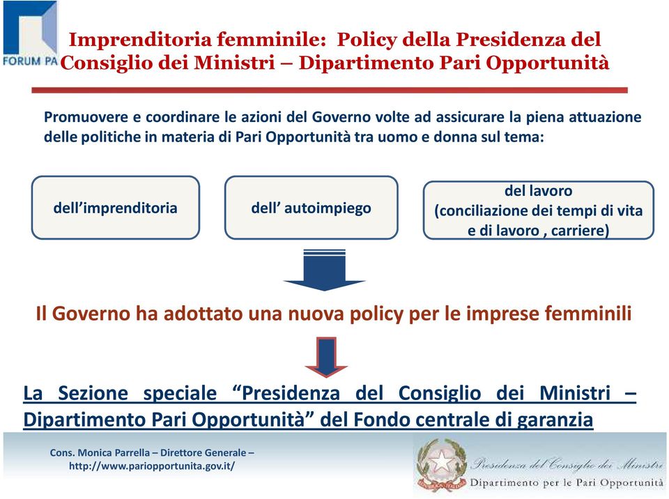 imprenditoria dell autoimpiego del lavoro (conciliazione dei tempi di vita e di lavoro, carriere) Il Governo ha adottato una nuova policy