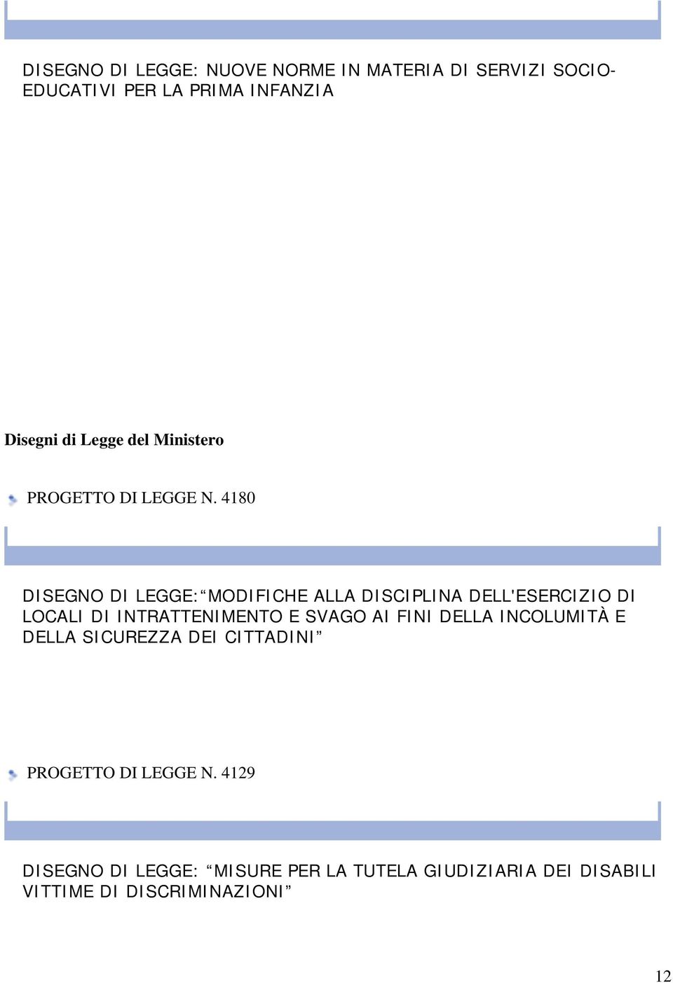 4180 DISEGNO DI LEGGE: MODIFICHE ALLA DISCIPLINA DELL'ESERCIZIO DI LOCALI DI INTRATTENIMENTO E SVAGO AI