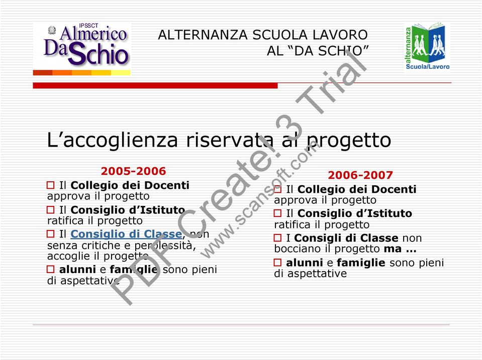 alunni e famiglie sono pieni di aspettative 2006-2007 Il Collegio dei Docenti approva il progetto Il Consiglio d