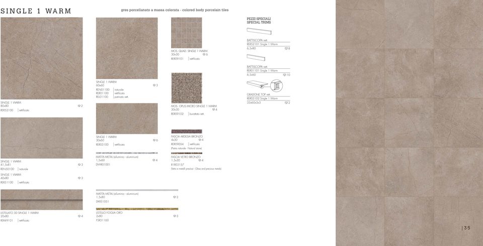 naturale rettificato patinato rett. MOS. OPUS MICRO SINGLE 1 WARM 30x30 4 RER09102 burattato rett. GRADONE TOP rett.