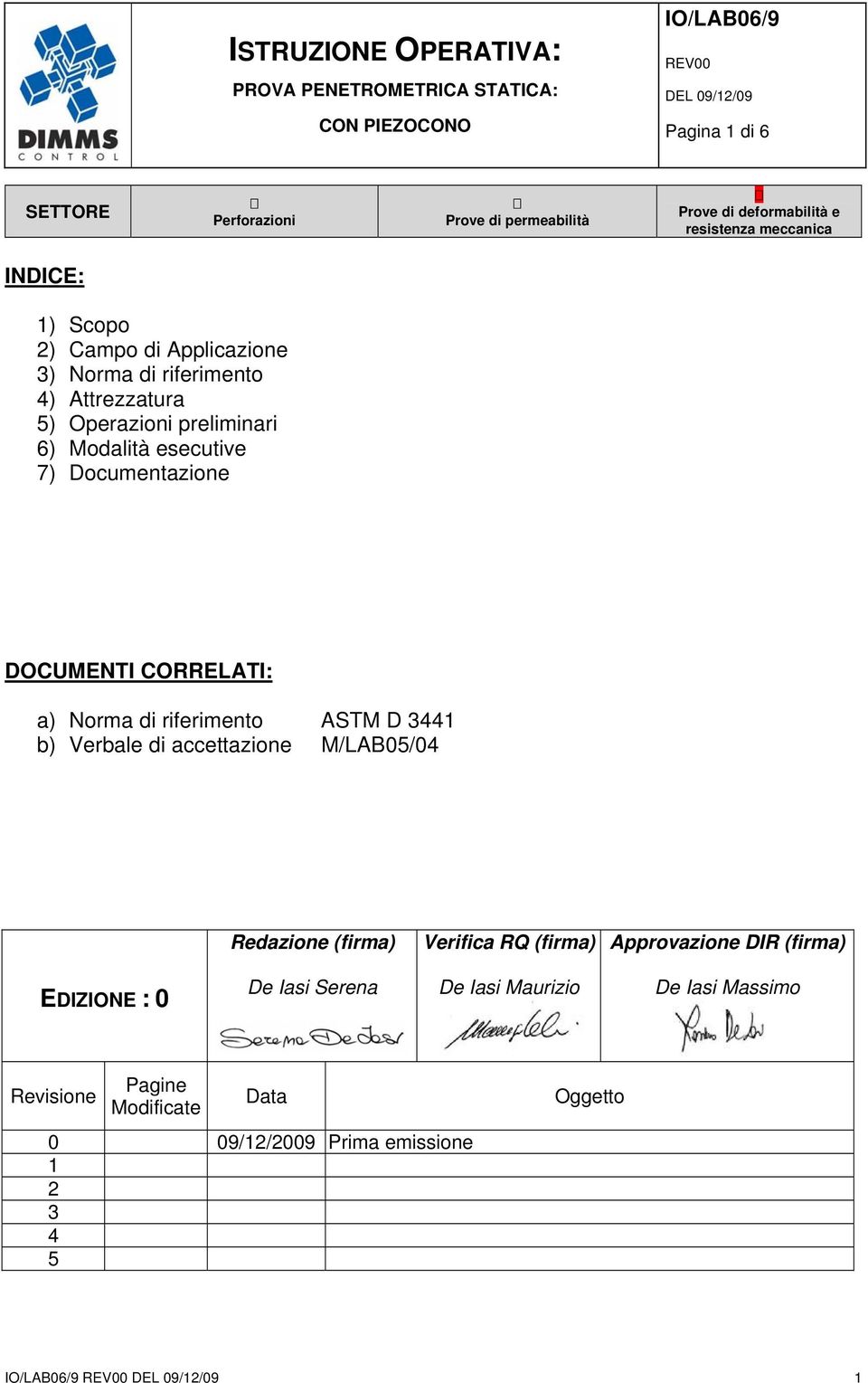 Verbale di accettazione M/LAB05/04 Redazione (firma) Verifica RQ (firma) Approvazione DIR (firma) EDIZIONE : 0 De