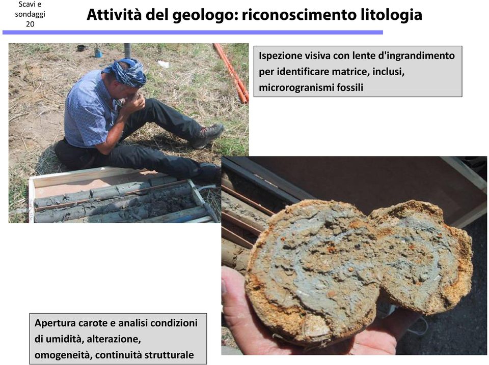 inclusi, microrogranismi fossili Apertura carote e analisi