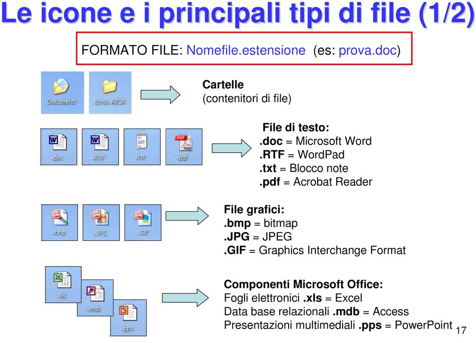 pdf = Acrobat Reader File grafici:.bmp = bitmap.jpg = JPEG.