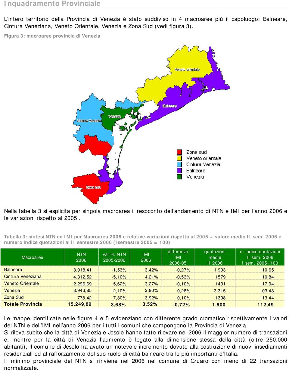 Tabella 3: sintesi ed per Macroarea e relative variazioni rispetto al 2005 + valore medio II sem.