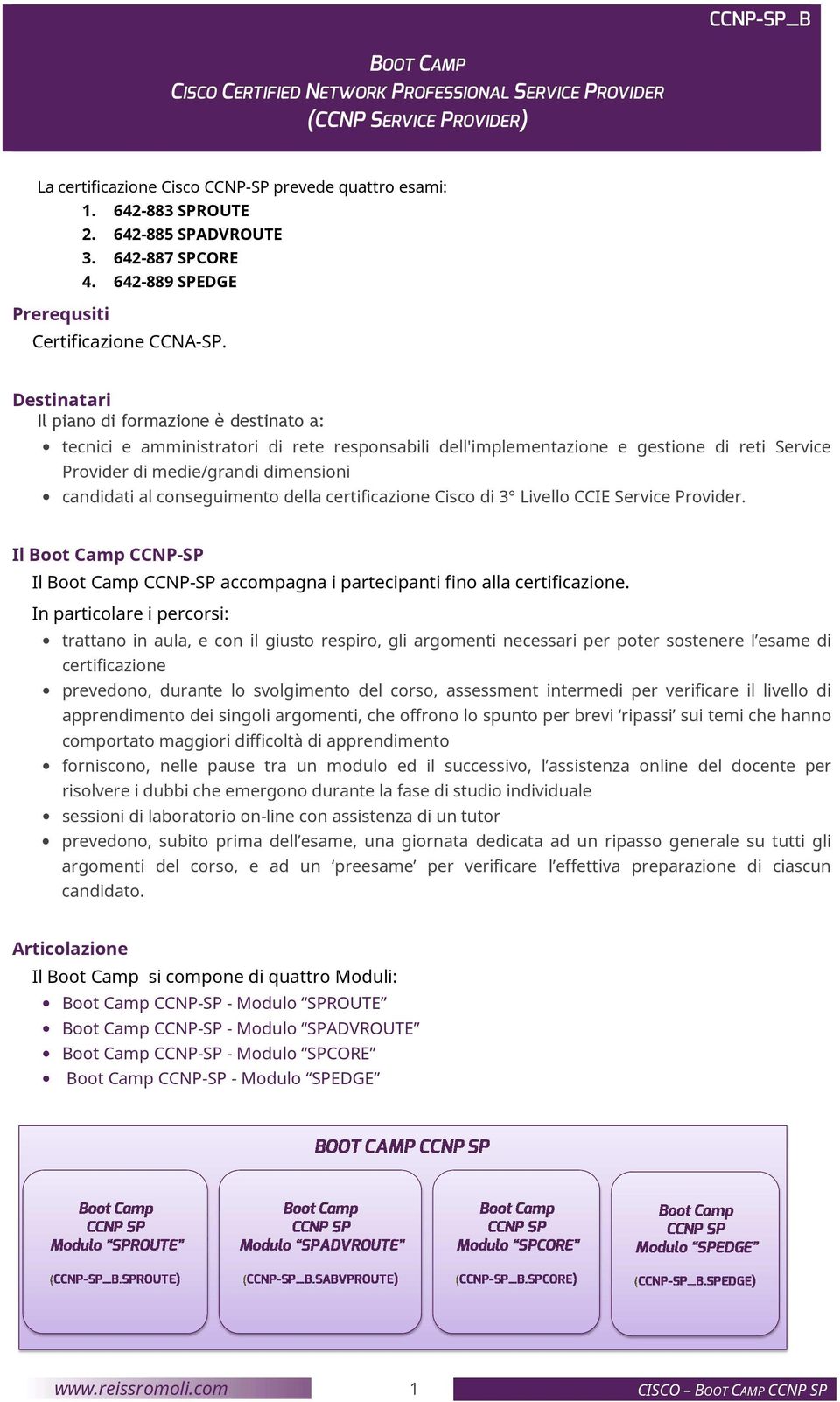 Destinatari Il piano di formazione è destinato a: tecnici e amministratori di rete responsabili dell'implementazione e gestione di reti Service Provider di medie/grandi dimensioni candidati al