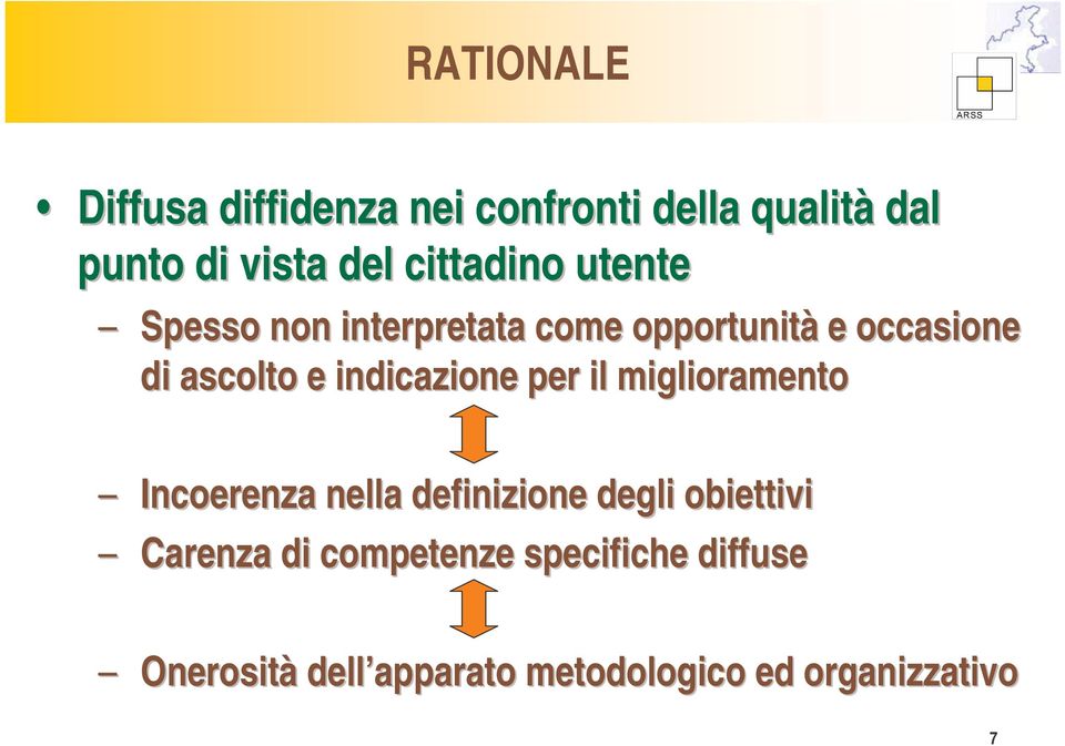 indicazione per il miglioramento Incoerenza nella definizione degli obiettivi