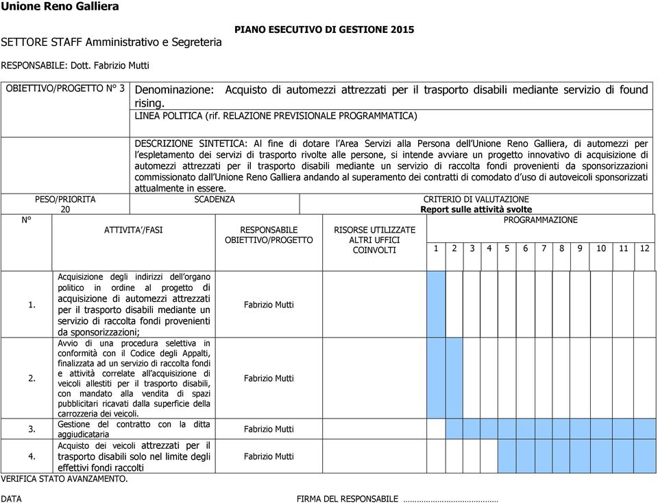 progetto innovativo di acquisizione di automezzi attrezzati per il trasporto disabili mediante un servizio di raccolta fondi provenienti da sponsorizzazioni commissionato dall Unione Reno Galliera