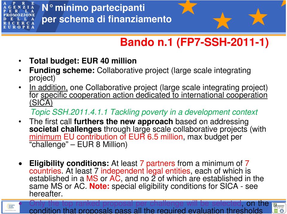 specific cooperation action dedicated to international cooperation (SICA) Topic SSH.2011