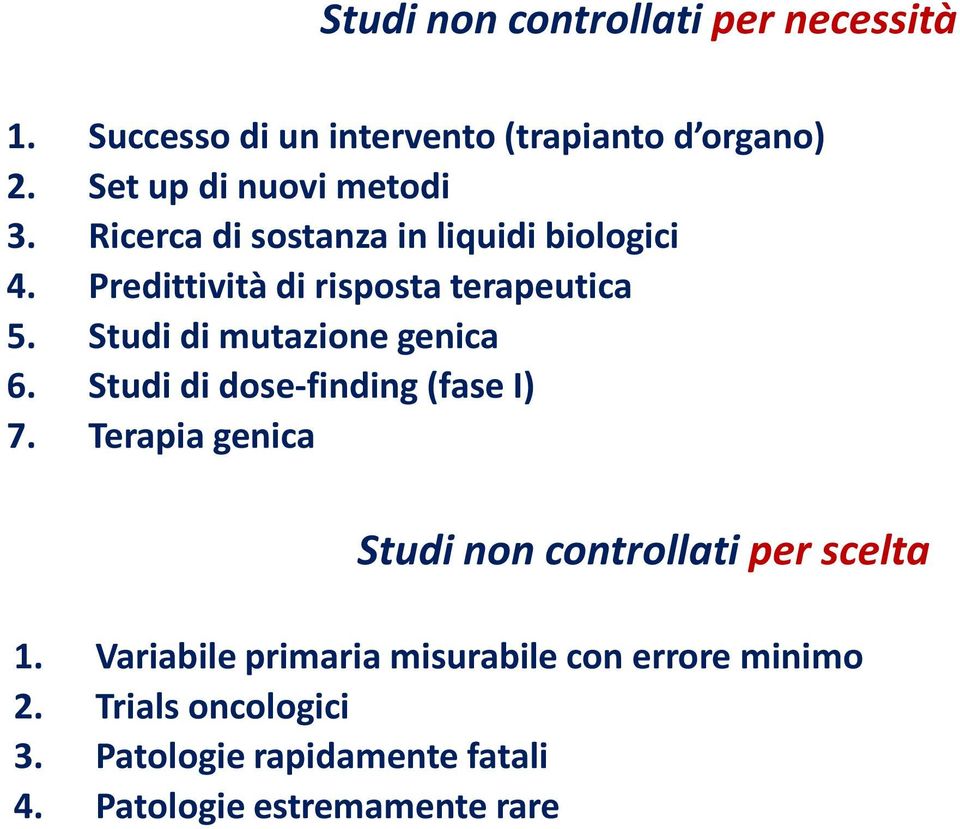 Studi di mutazione genica 6. Studi di dose-finding(fase I) 7.