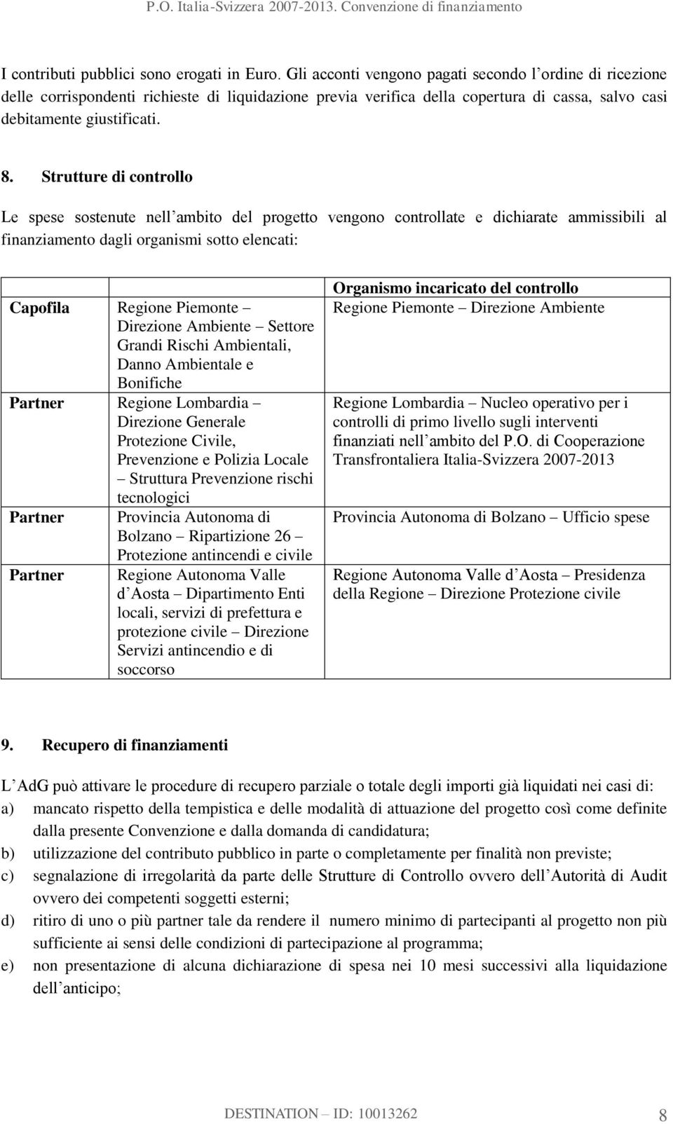 Strutture di controllo Le spese sostenute nell ambito del progetto vengono controllate e dichiarate ammissibili al finanziamento dagli organismi sotto elencati: Capofila Regione Piemonte Direzione