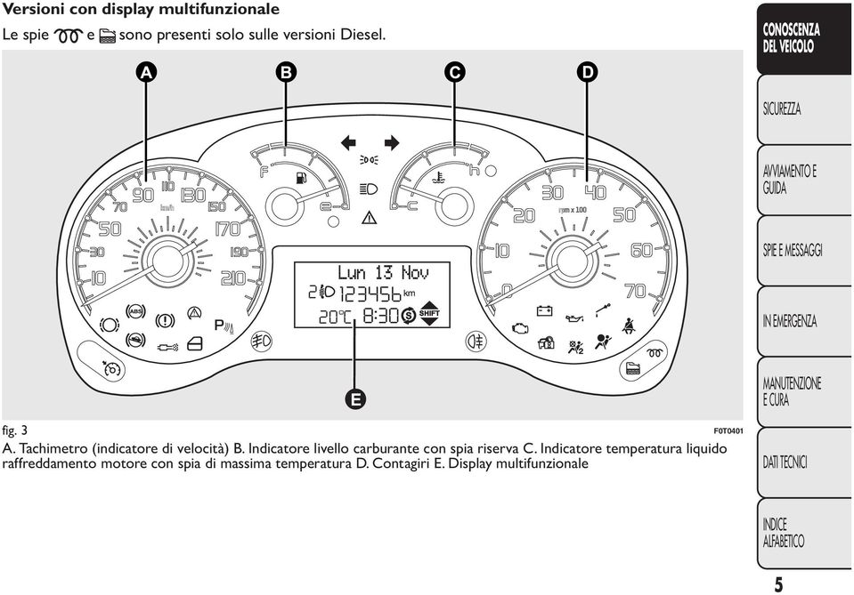 Indicatore livello carburante con spia riserva C.